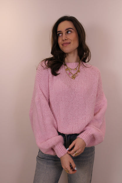 Oversized gebreide trui - roze