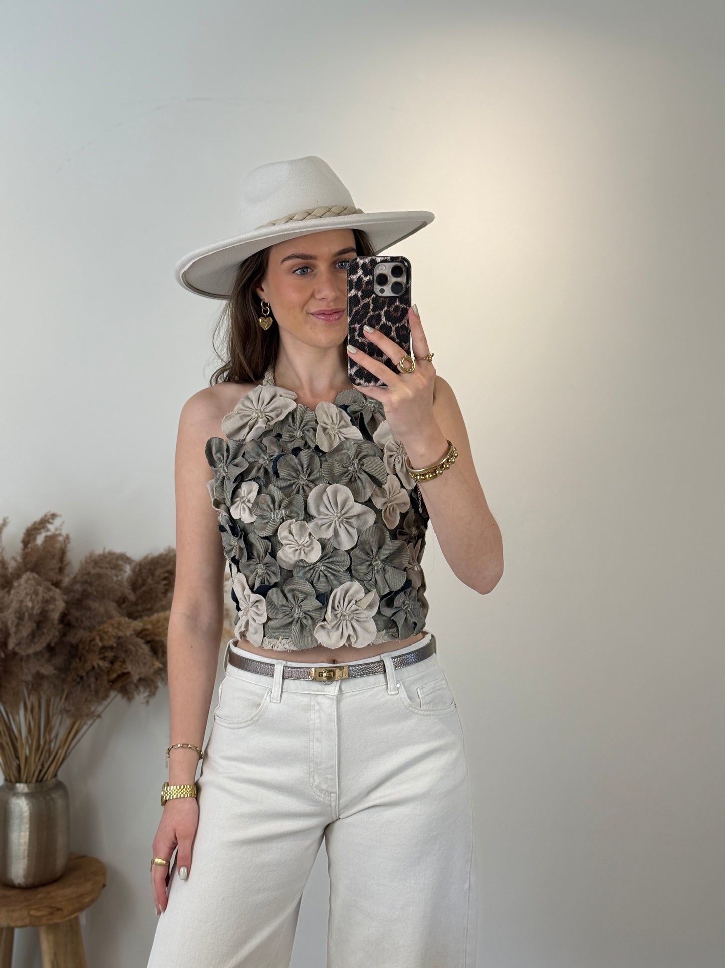 Handgemaakte bloemen halter top