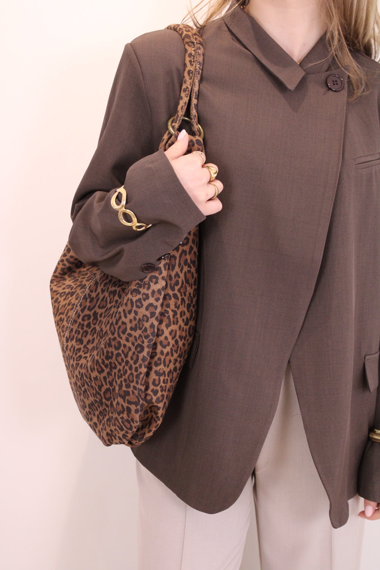 Leren suede tas/shopper Suez - panter - At Styles