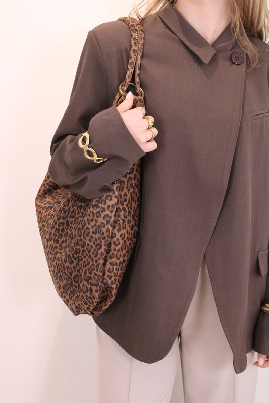 Leren suede tas/shopper Suez - panter