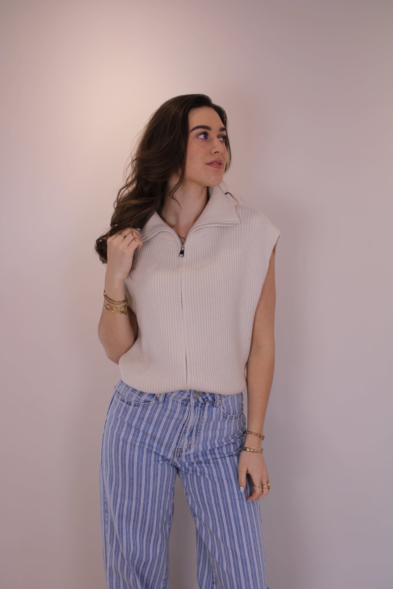 Spencer top/vest met rits - creme - At Styles