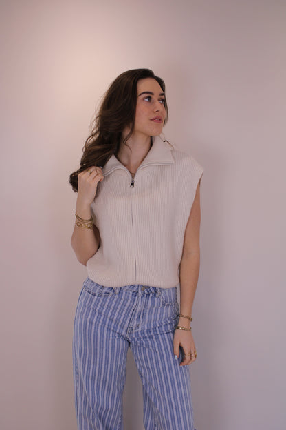 Spencer top/vest met rits - creme - At Styles