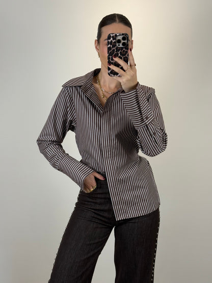 Gestreepte blouse met strik - bruin