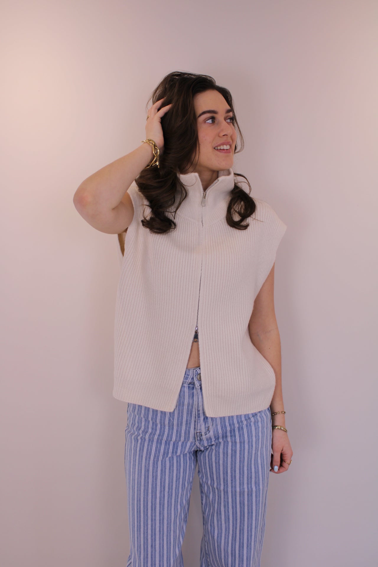Spencer top/vest met rits - creme - At Styles