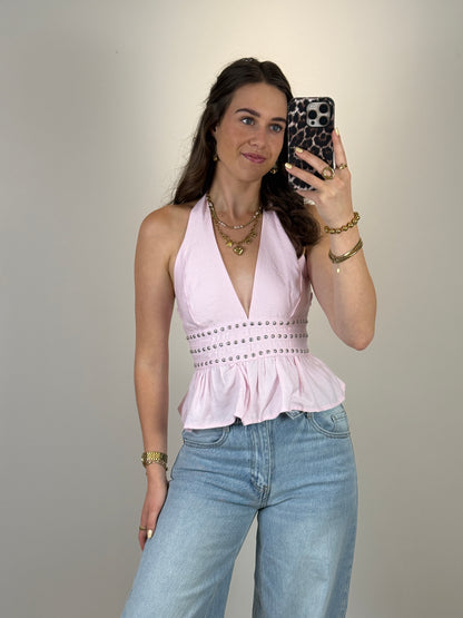 Halter top met studs - roze