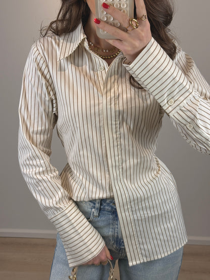 Getailleerde blouse met strik - beige