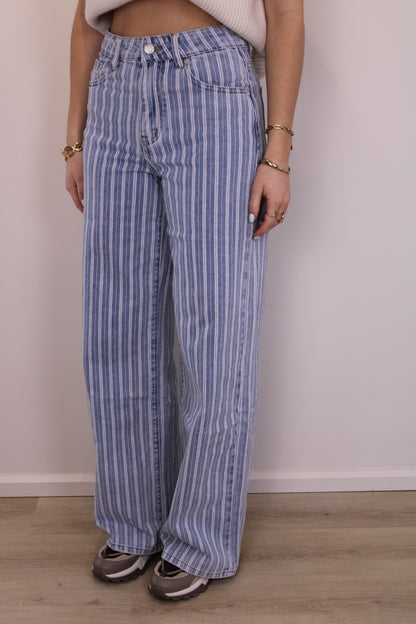 High waist - wide leg stretch jeans met streepjes - denim