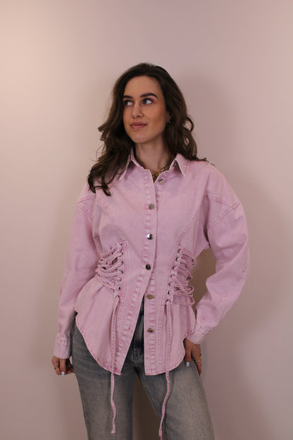 PRE-ORDER Getailleerde denim blouse - roze (wordt 18 feb verzonden)