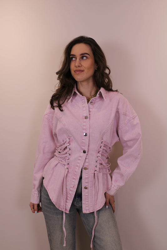 PRE-ORDER Getailleerde denim blouse - roze (wordt 18 feb verzonden)