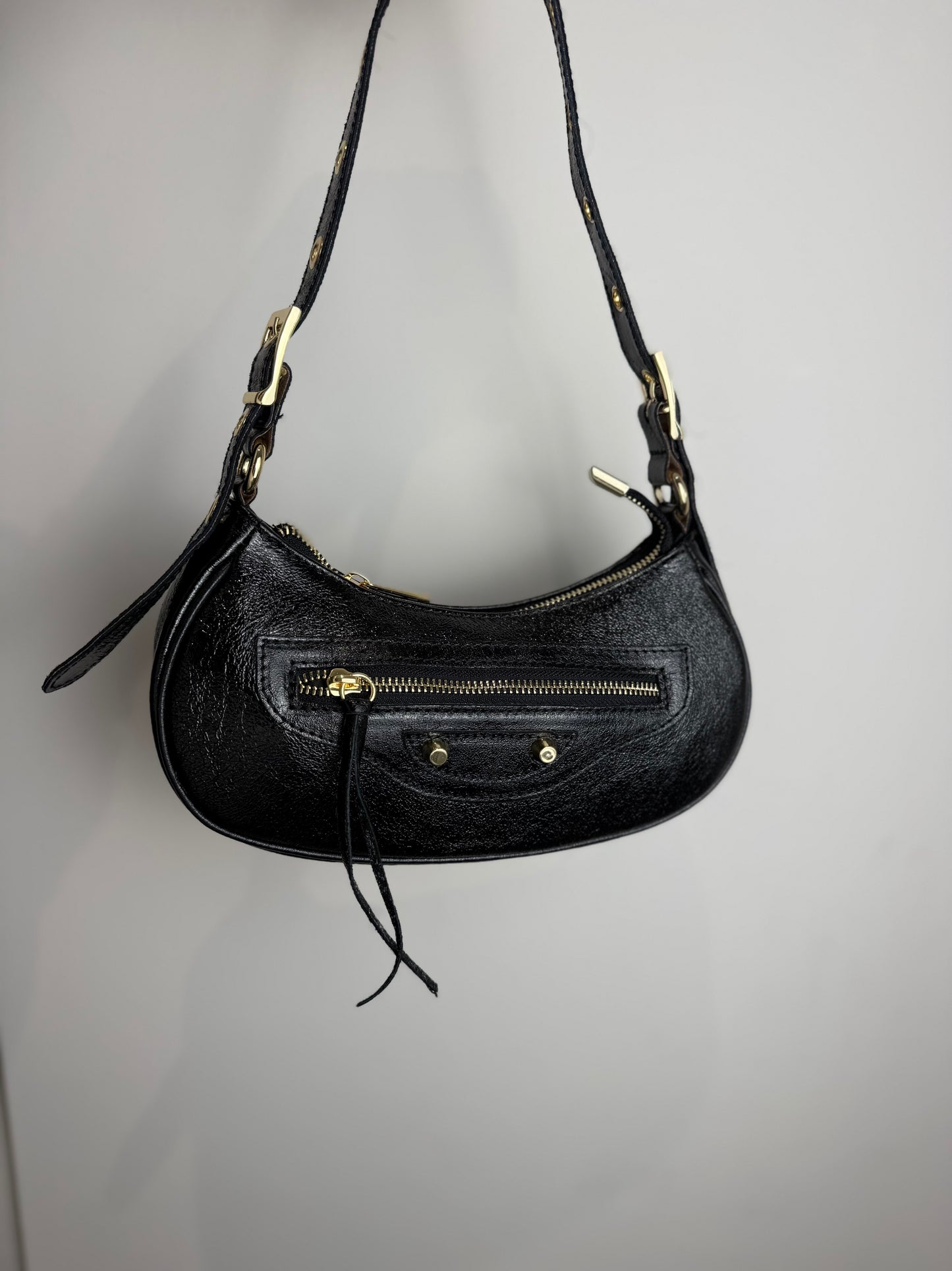 Leren tas Britt - metallic zwart