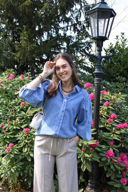 Blouse met pofmouw - denim