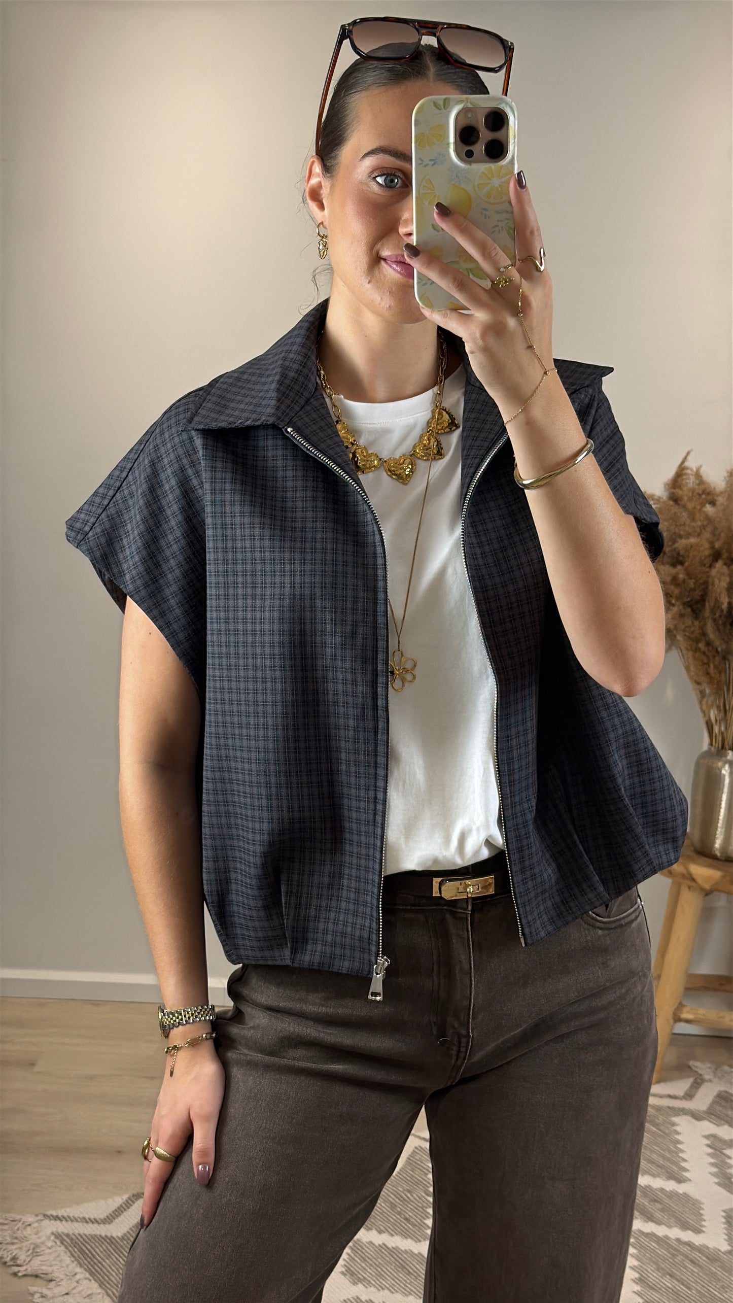 Geruit gilet Ambika - blauw
