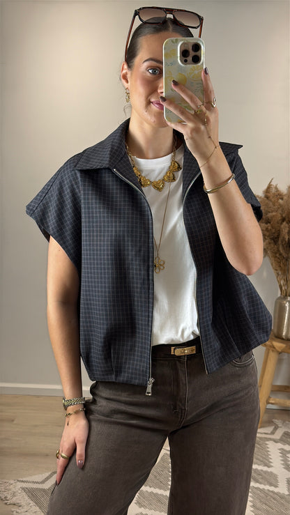 Geruit gilet Ambika - blauw