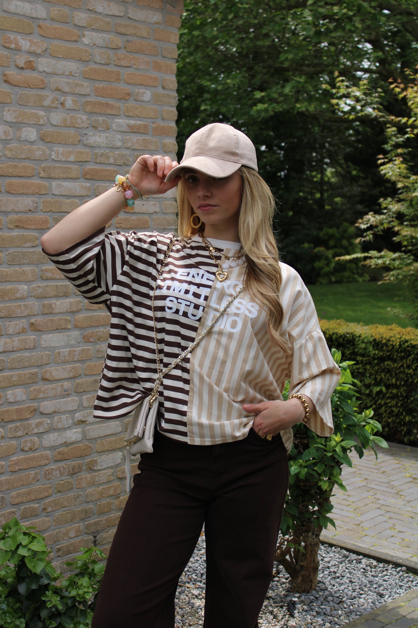 Gestreept studio shirt - beige