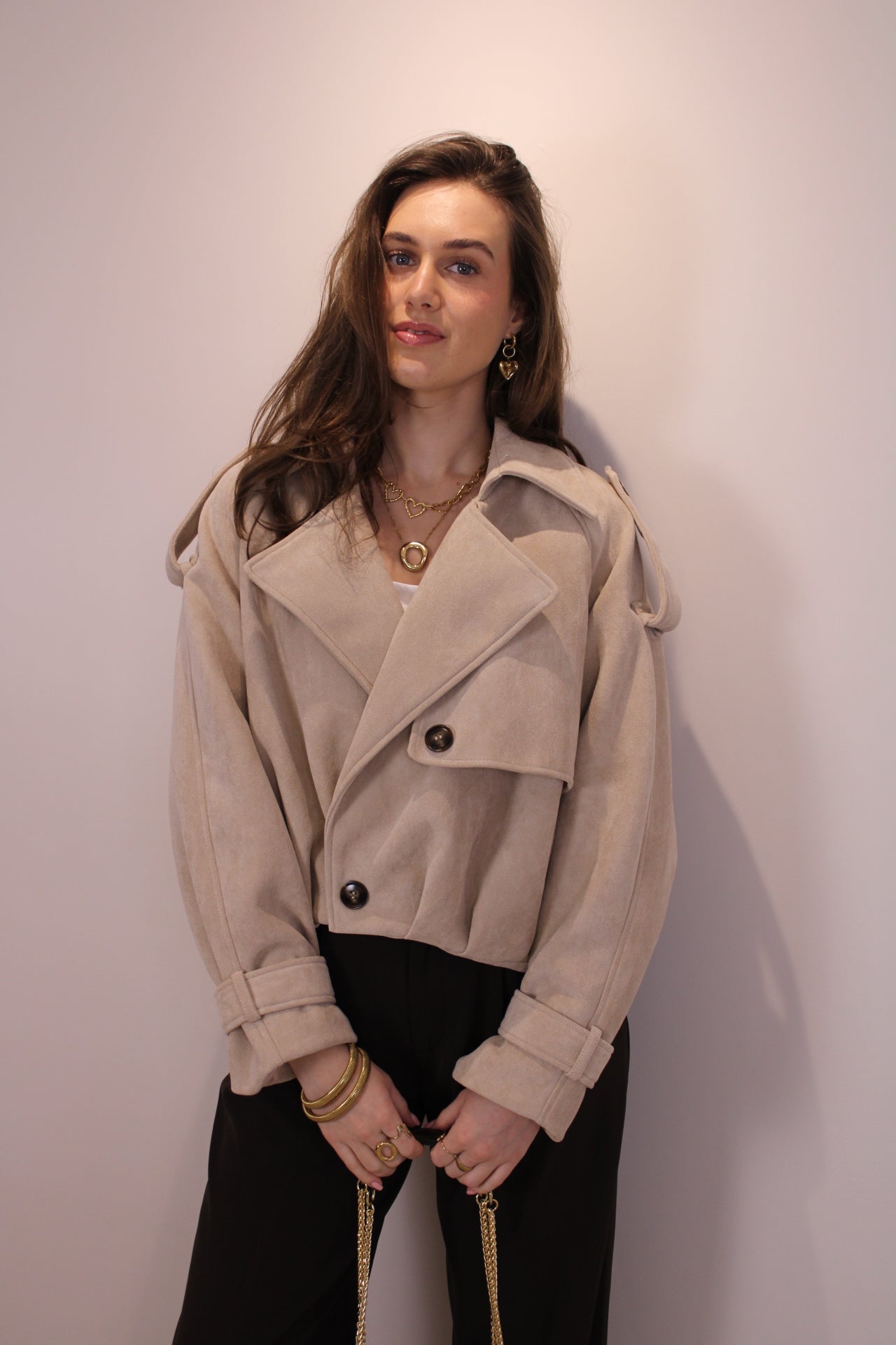 Cropped trenchcoat jasje - beige - At Styles