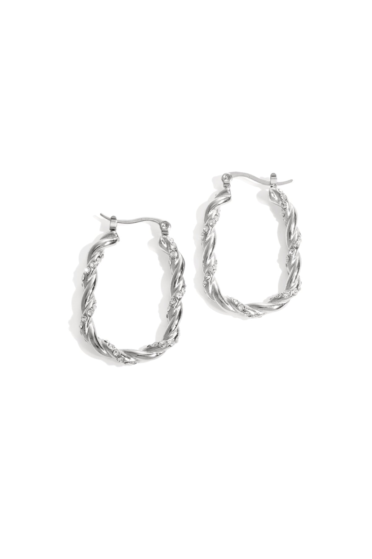 Twisted sparkle hoop oorbellen - zilver