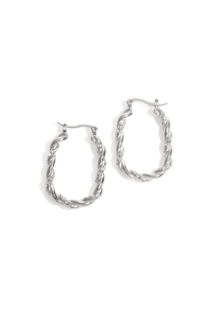 Twisted sparkle hoop oorbellen - zilver