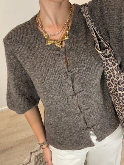 Cozy mandarin top - bruin