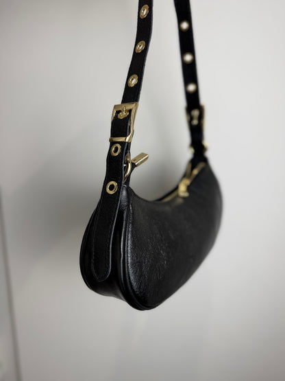 Leren tas Britt - metallic zwart