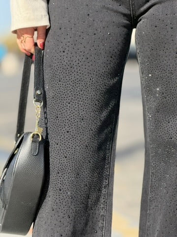 High waist - straight leg stretch jeans glitter - zwart