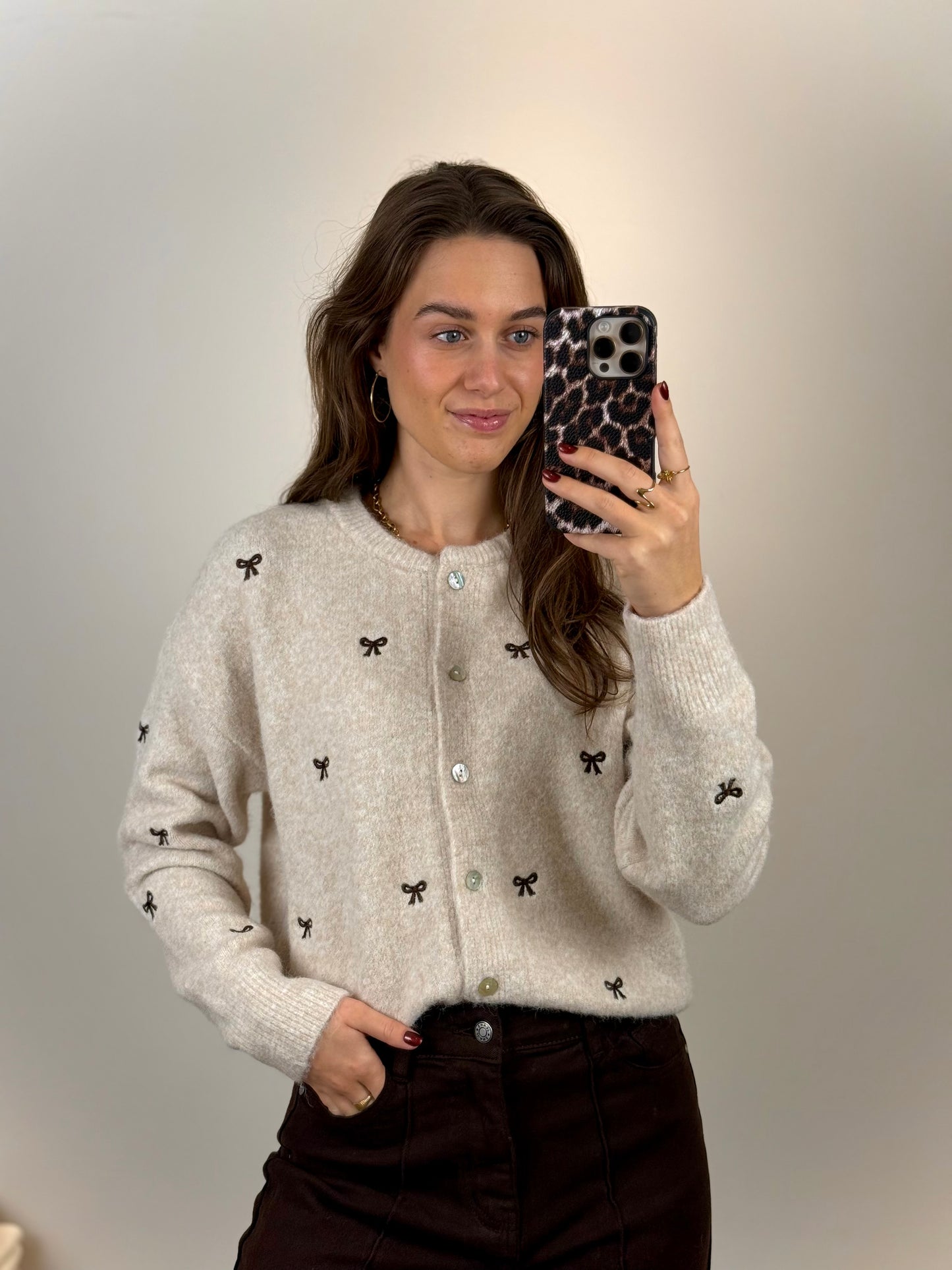 Vest met strikjes - beige