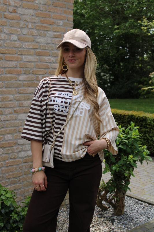 Gestreept studio shirt - beige