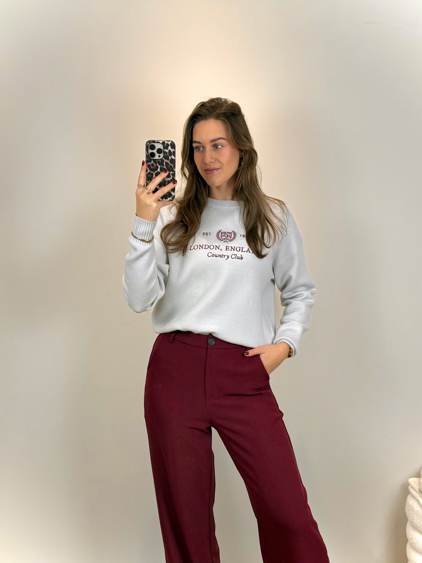 Zachte trui London - grijs bordeaux