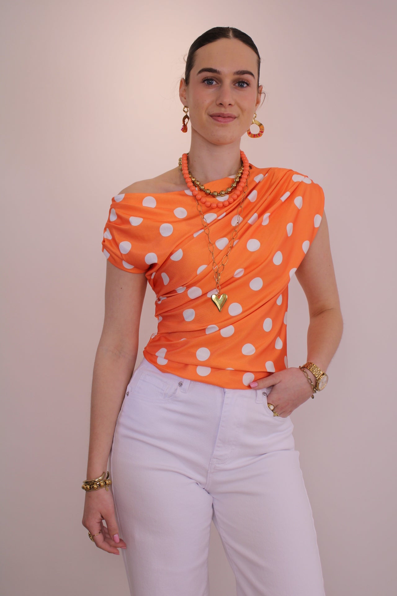 Polkadot top - oranje - At Styles
