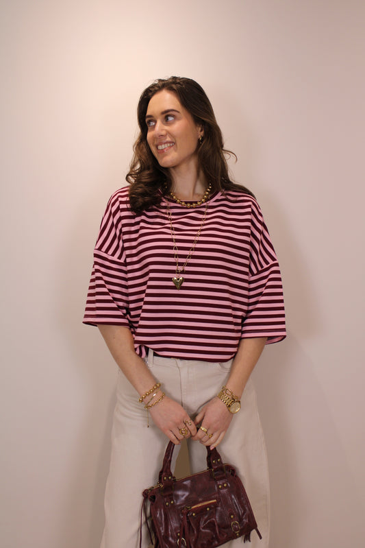 Gestreept shirt - roze/bordeaux - At Styles