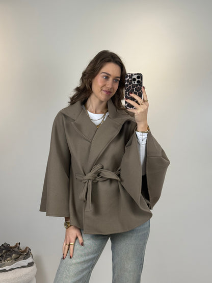 Poncho met strik - beige