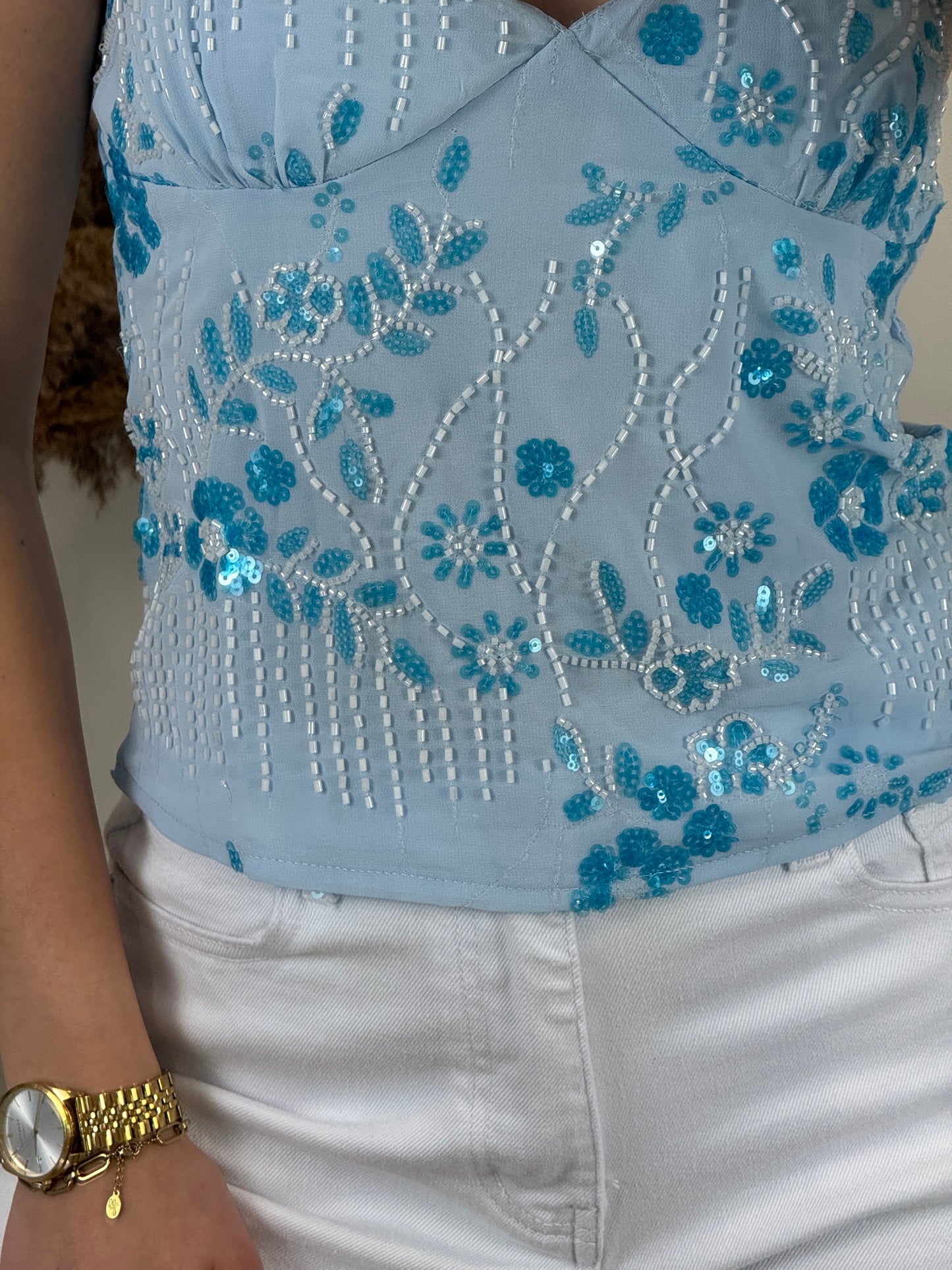 Pailletten top - blauw