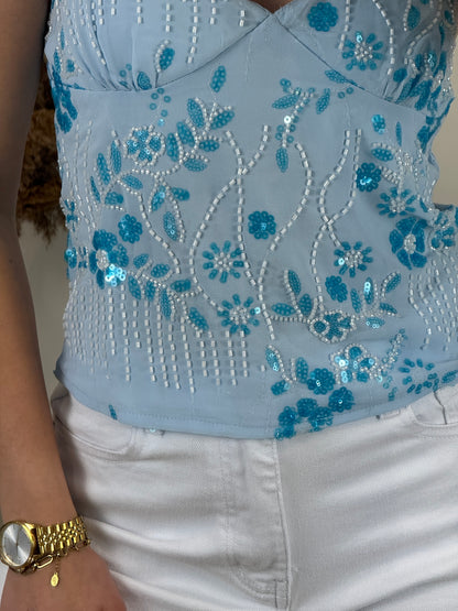 Pailletten top - blauw