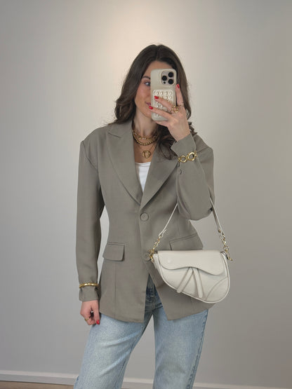 Getailleerde blazer met riem - taupe