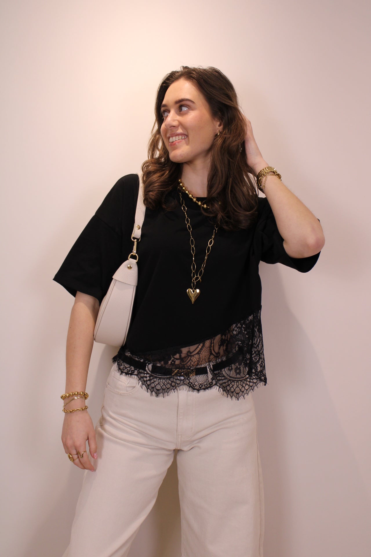 Shirt met kant - zwart