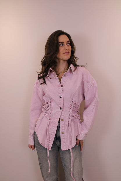 PRE-ORDER Getailleerde denim blouse - roze (wordt 18 feb verzonden)