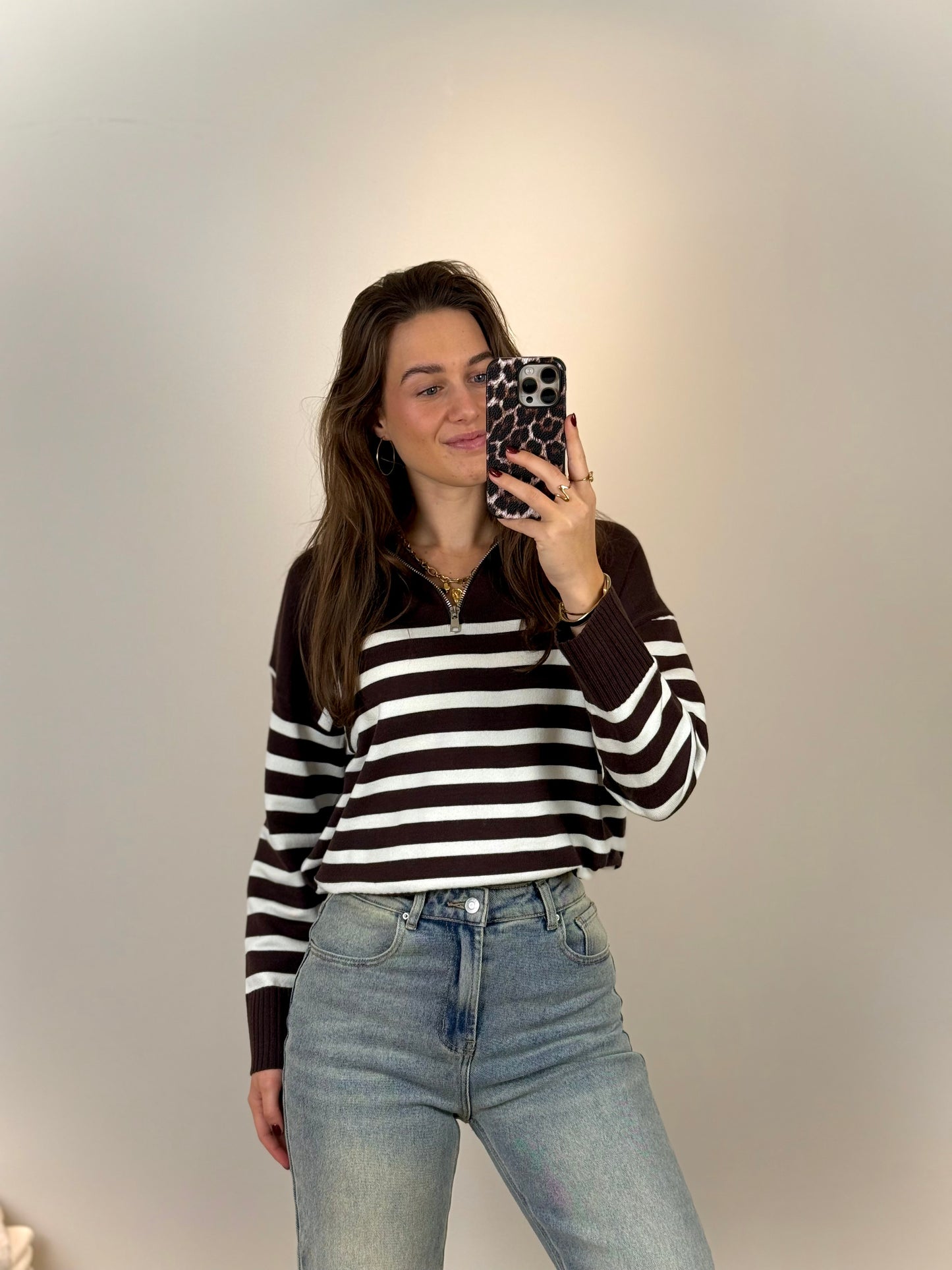 Zipper trui - bruin