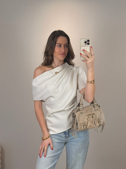 Asymmetrisch one shoulder top - creme