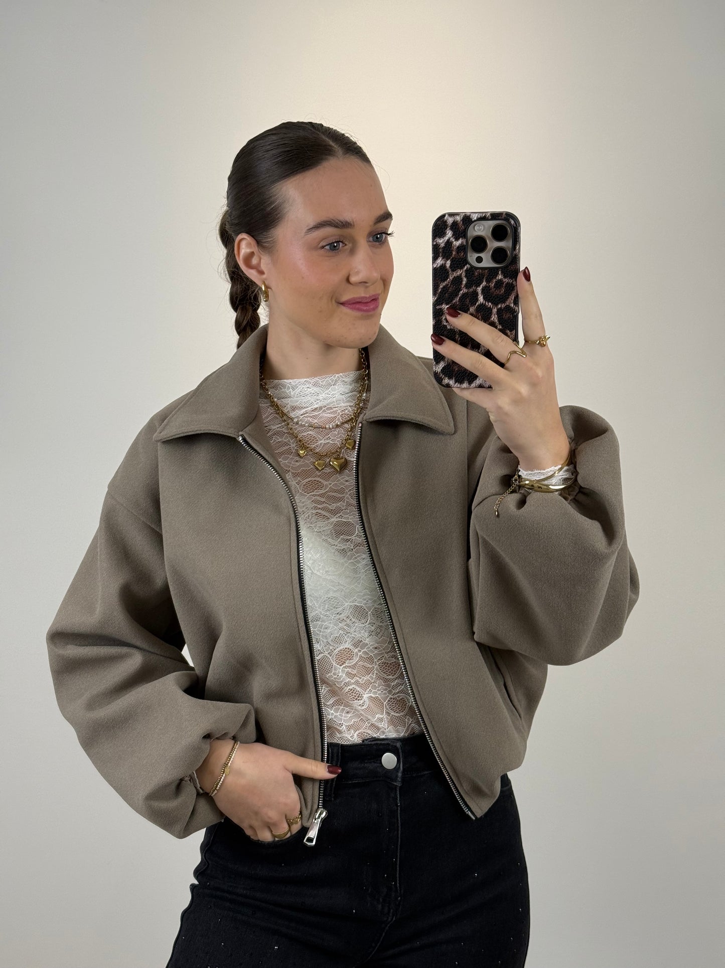 Bomber jasje vilt - beige