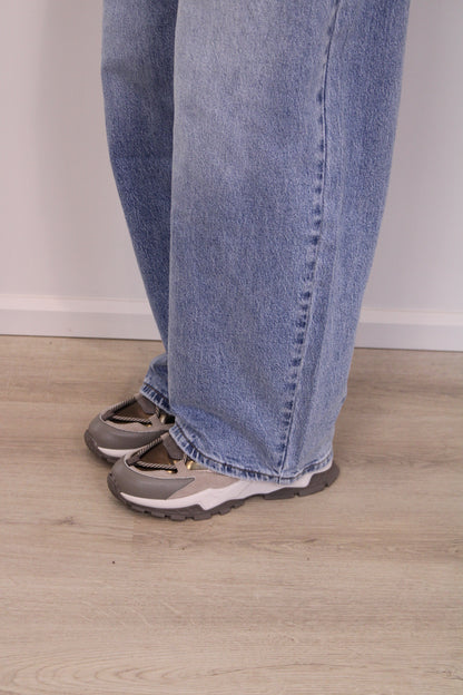 Mid waist - balloon stretch jeans met omslag - denim