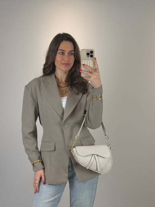 Getailleerde blazer met riem - taupe