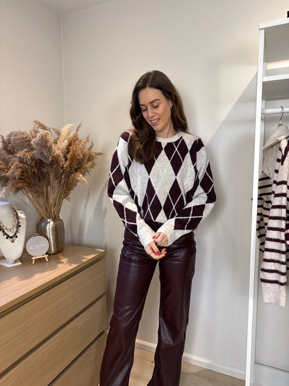 Geruiten trui - bordeaux