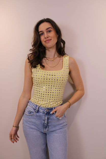 Body met spiegel studs - geel