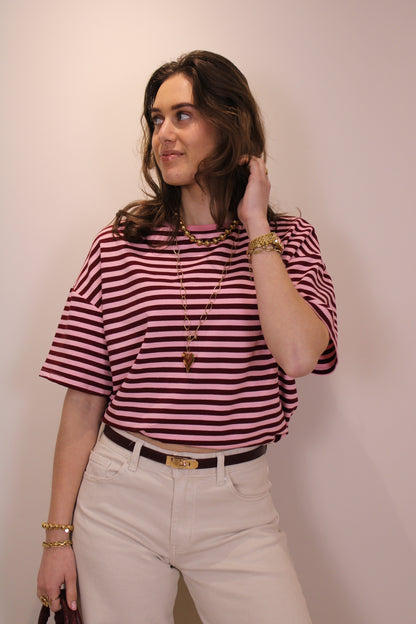 Gestreept shirt - roze/bordeaux