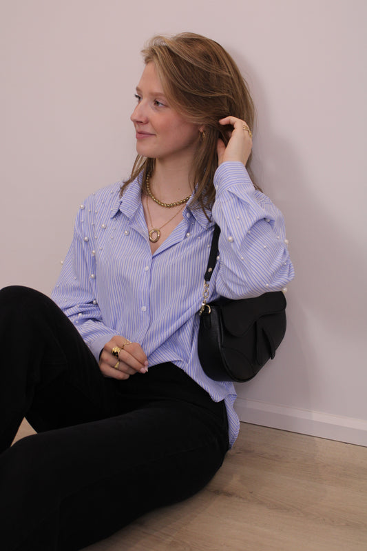 Blouse met parels - blauw