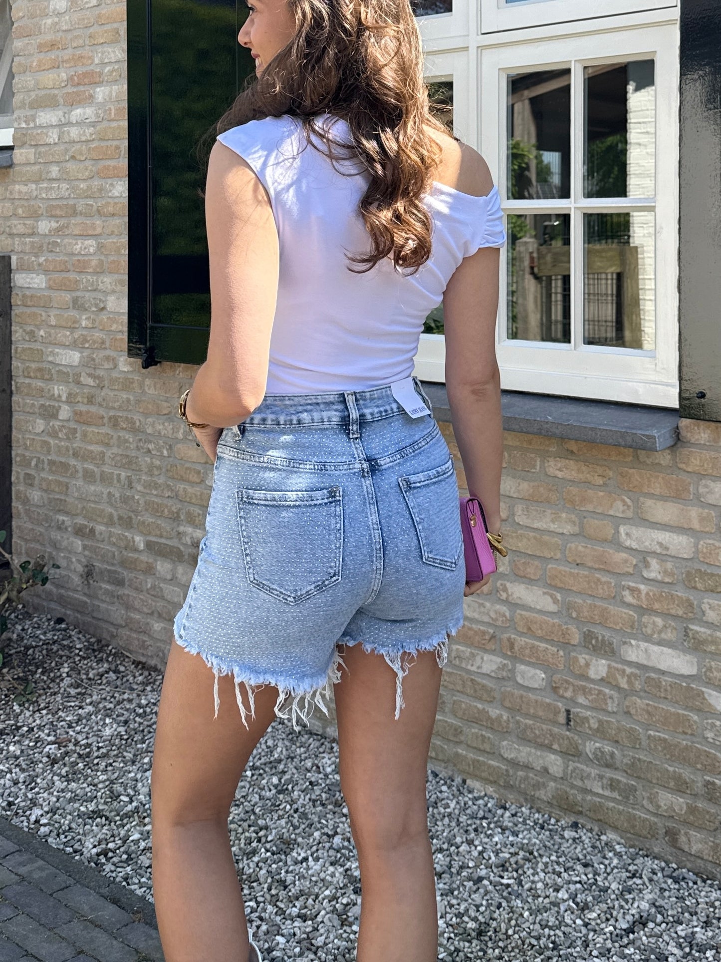 Denim short met glitter