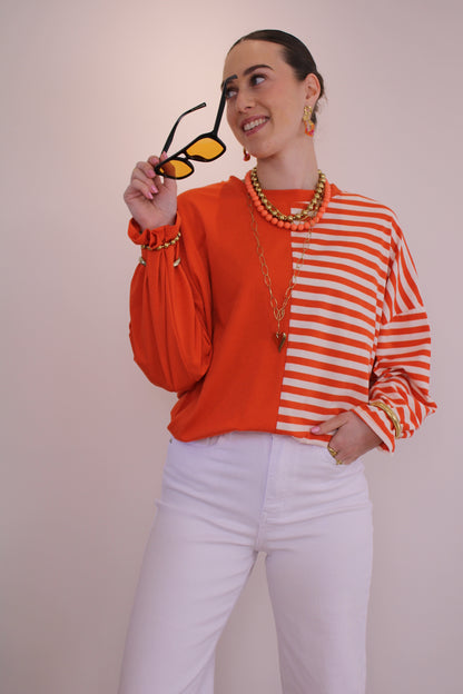 PRE-ORDER Shirt met streep - oranje (di. 31 maart in huis) - At Styles
