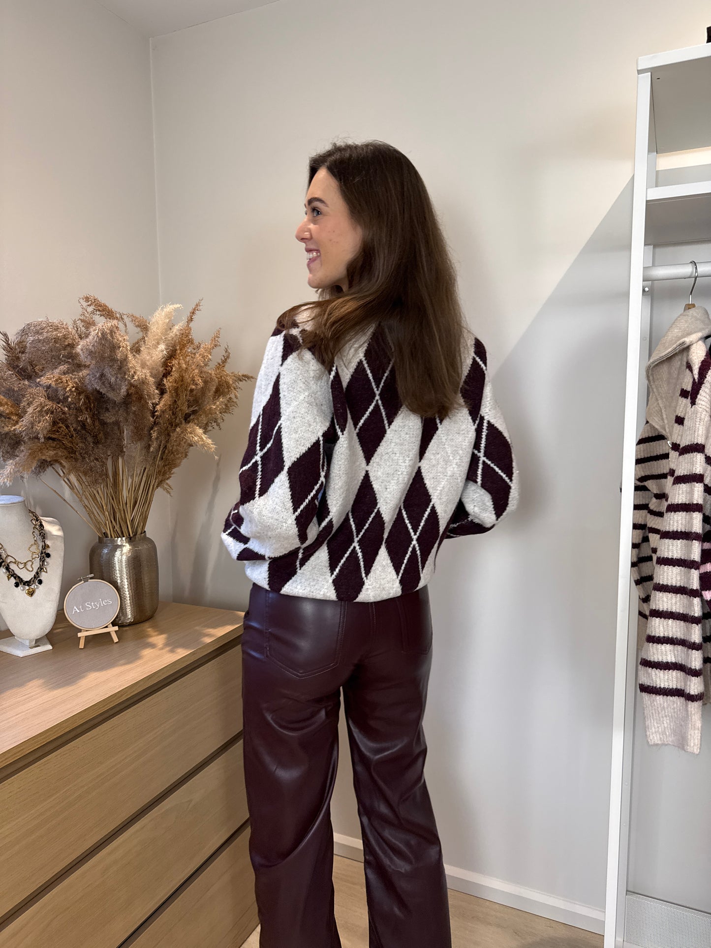 Geruiten trui - bordeaux