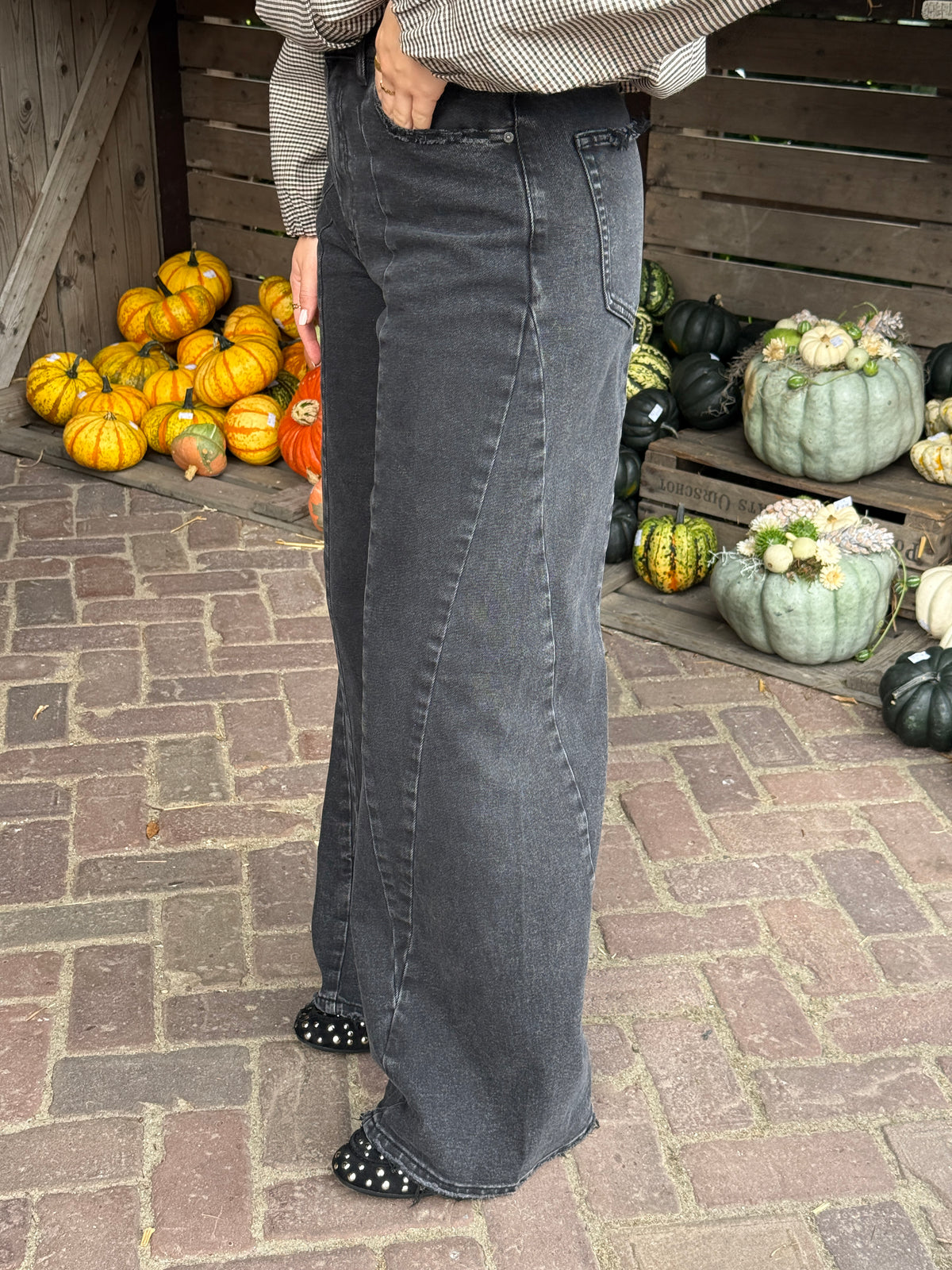 Wide leg jeans - washed zwart