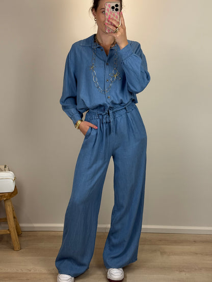 Losvallende broek met elastiek - denim