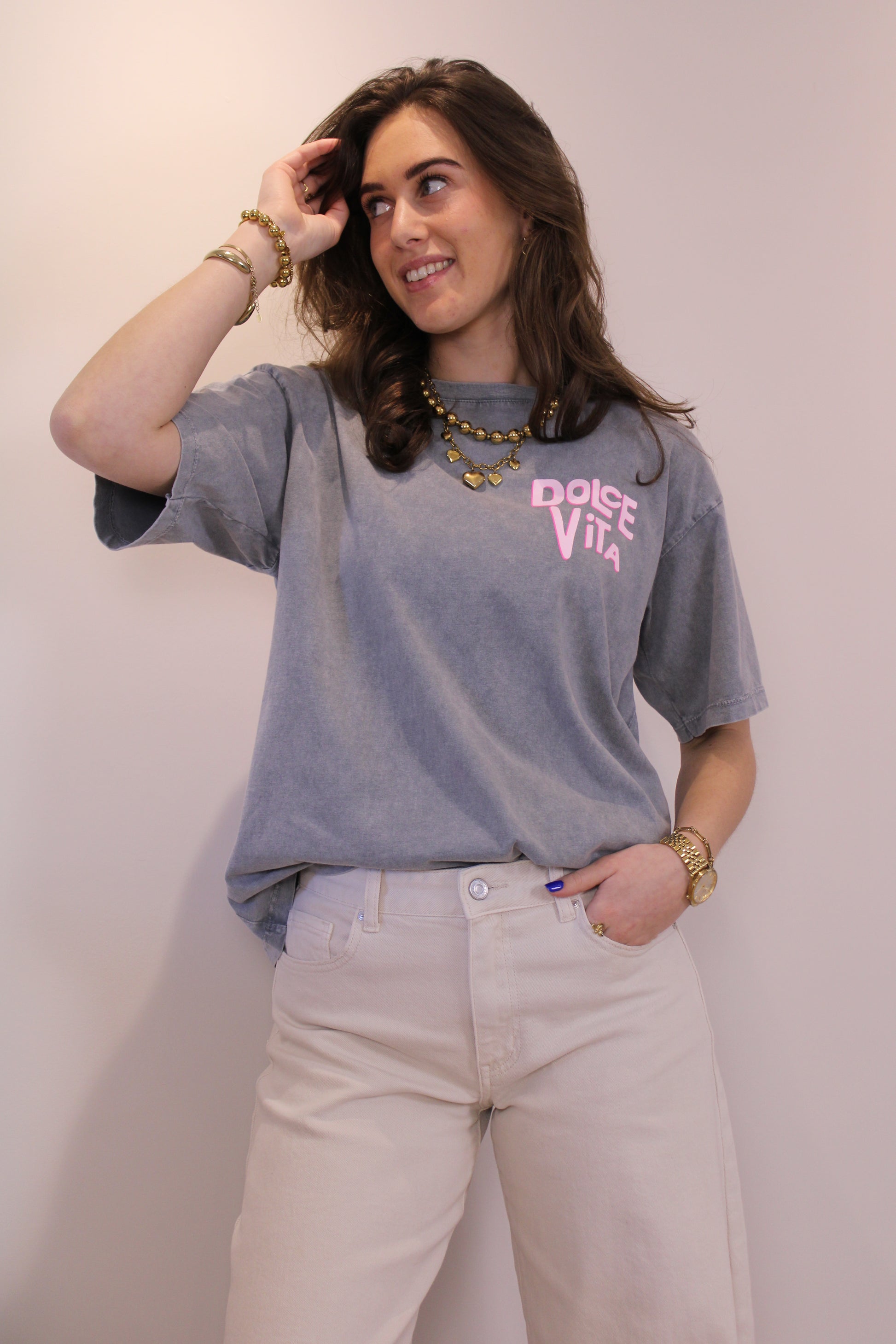 Shirt 'dolce vita' - grijs - At Styles